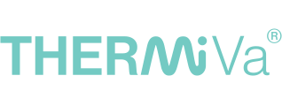 Logo with the text "THERMIva®" in teal color, featuring stylized wave-like design in the middle.